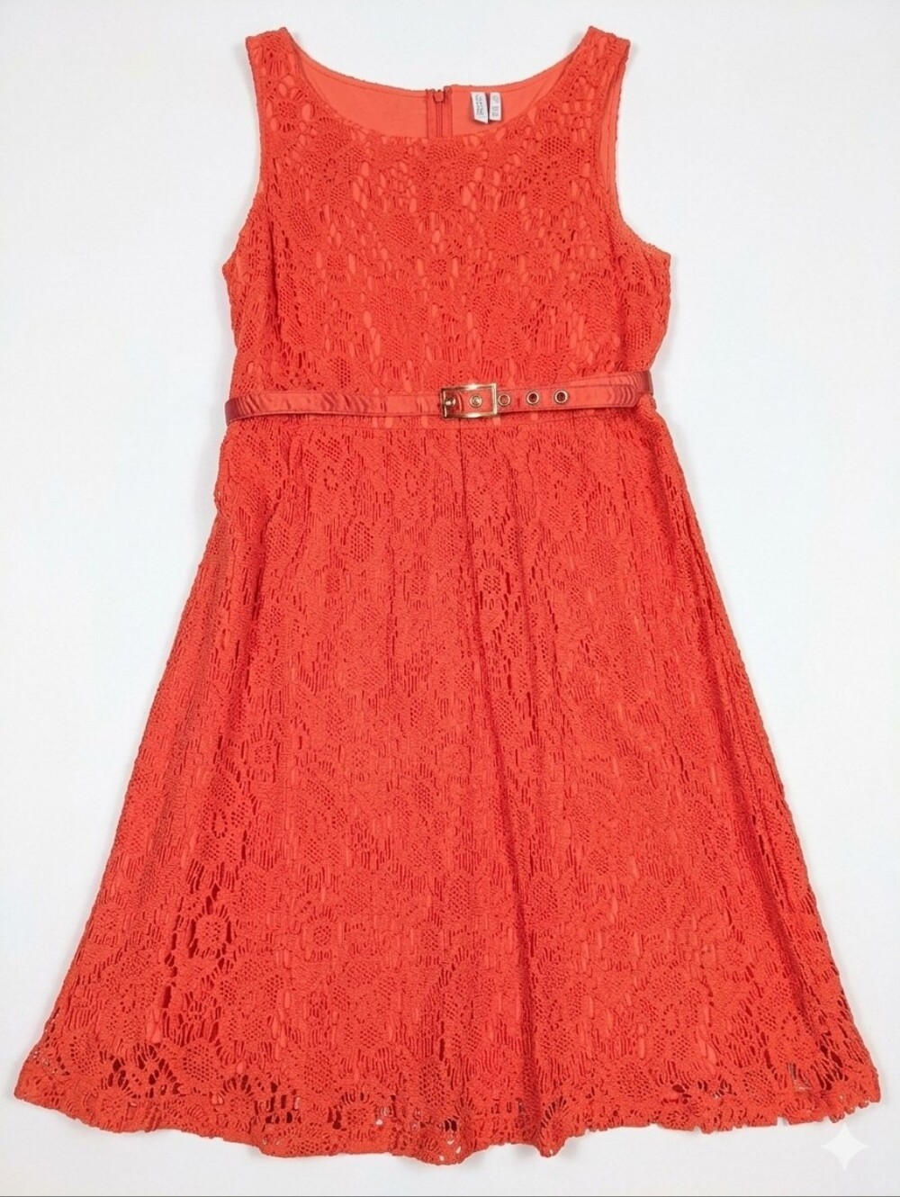 🔹️Madison Coral Red Floral Lace Belted Sleeveless Dress Size 12